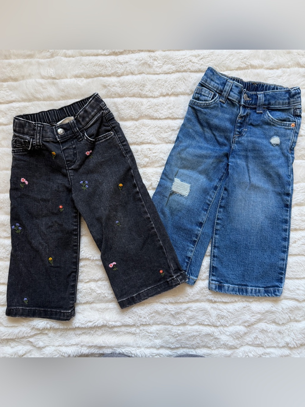 Cat & Jack wide leg jeans embroidered distressed two pairs
